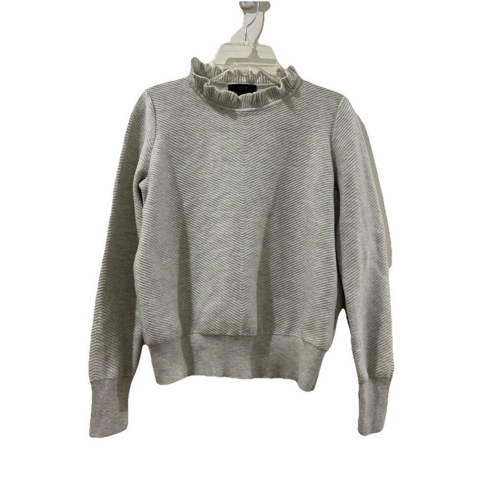 J. Crew Womens Size XS Sweater Gray Pullover Ruffle High Collar Long Sleeves